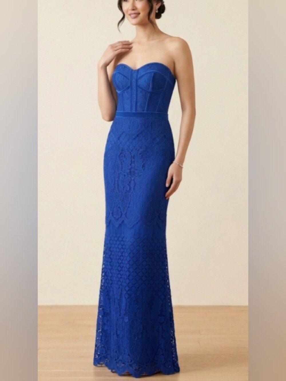 Tadashi Shoji Prima Strapless Lace Gown Royal Blue - Size 00